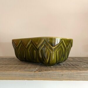 Avocado green Vintage Brush pottery planter